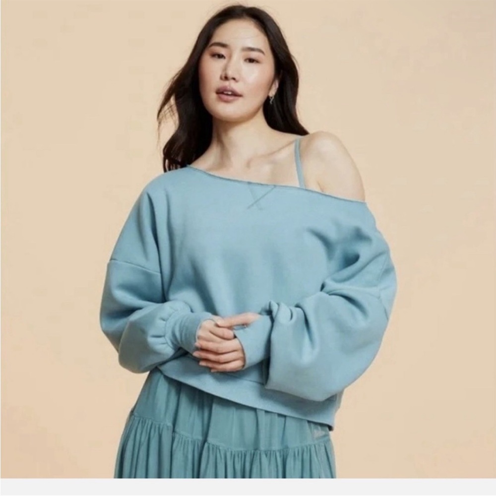 Blogilates Off-Shoulder Blue Sweater